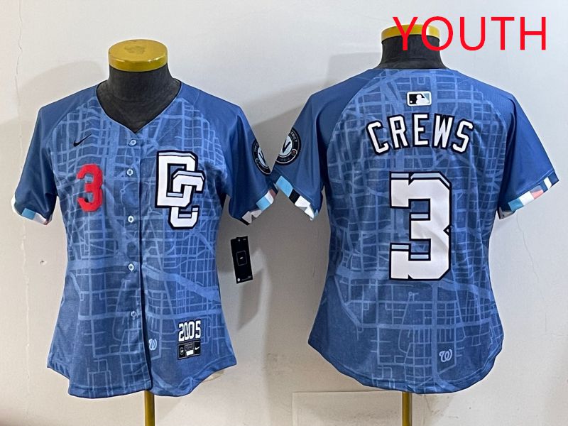Youth Washington Nationals #3 Crews Blue Joint Name 2025 Nike MLB Jersey style 2->youth mlb jersey->Youth Jersey
